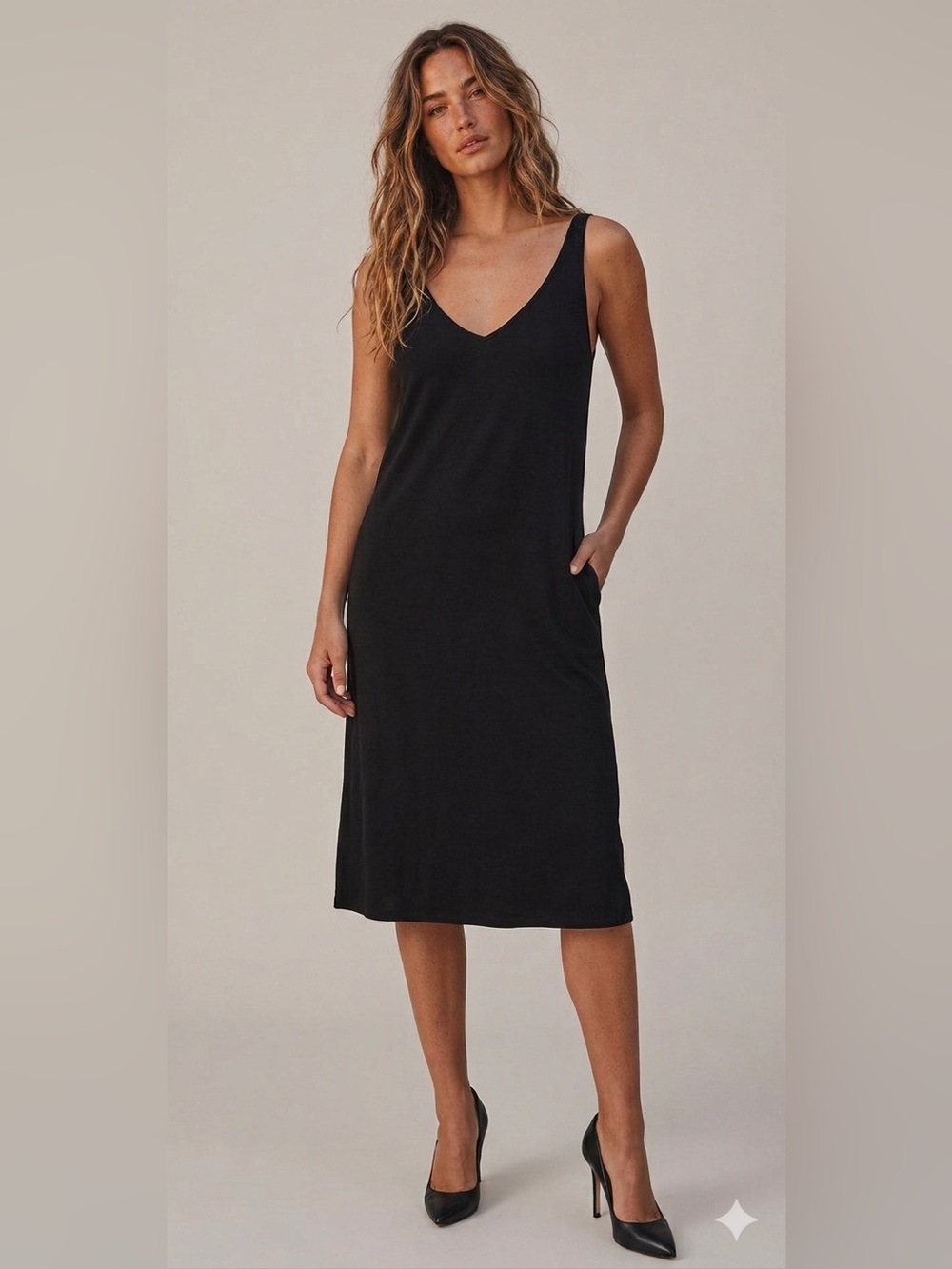 Ralph Lauren Black Sleeveless V-Neck Midi Dress